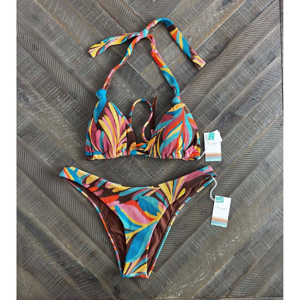 Swim Systems Bikini Mila Top Maddie Bottom Bikini Set Positano Crinkle Rib L NEW